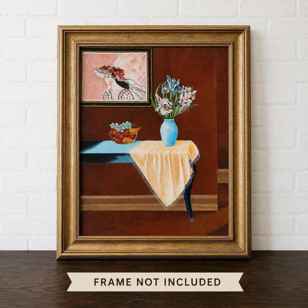 Original Folk Art Still Life Painting Signed Lou Miller Matisse Homage Interior